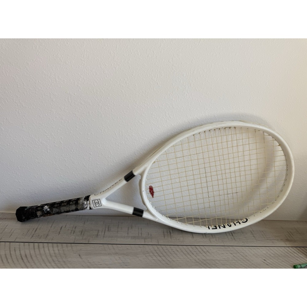 CHANEL White Tennis Racket Coco Mark Sports Vintage